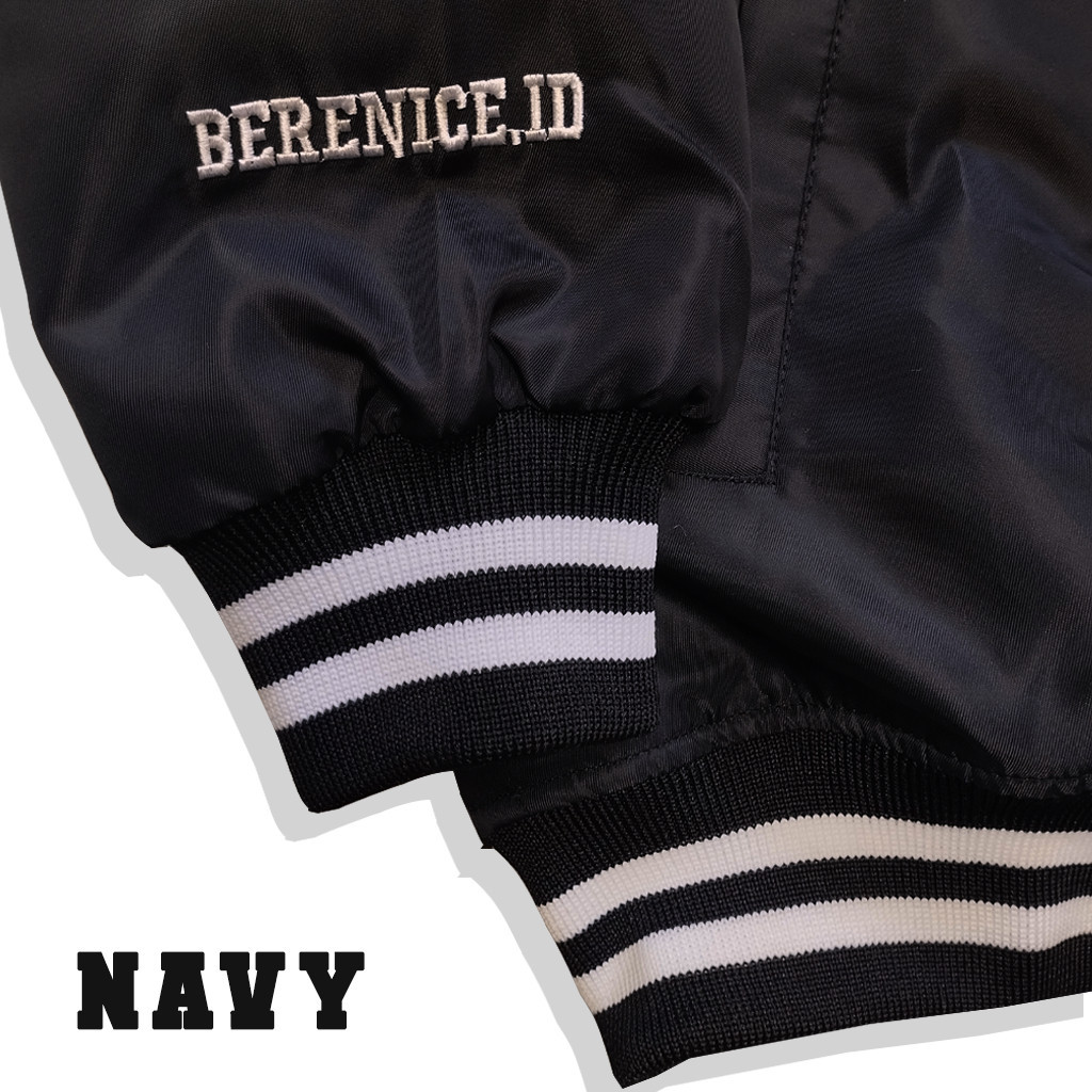 [HEAT IT UP] THE NEWEST Jaket Pria Berenice Varsity Jaket Embroidery Vintage Navy