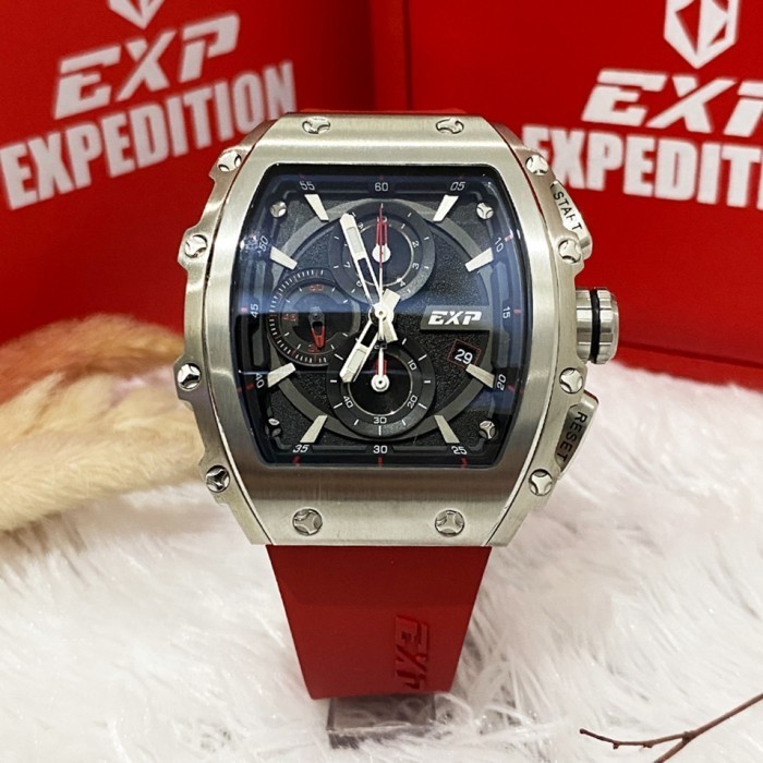 Jam Tangan Pria E 6846 / E6846 Silver Red Original