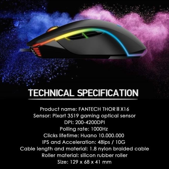 FANTECH Mouse Gaming THOR II X16 PIXART - stelladustore