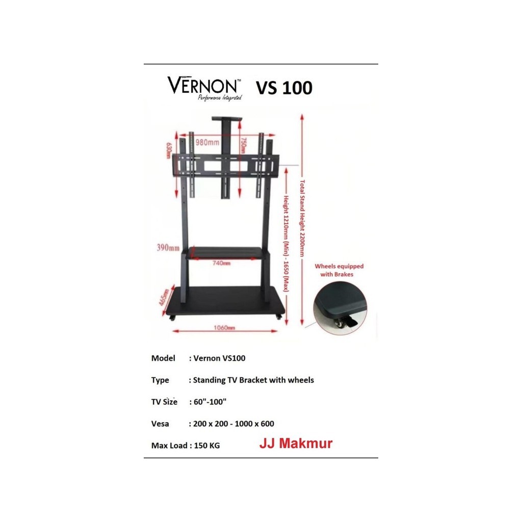 Bracket Standing Vernon Vs100 For Tv 60-100 Inc - Braket Breket Vs-100 Terlariss 