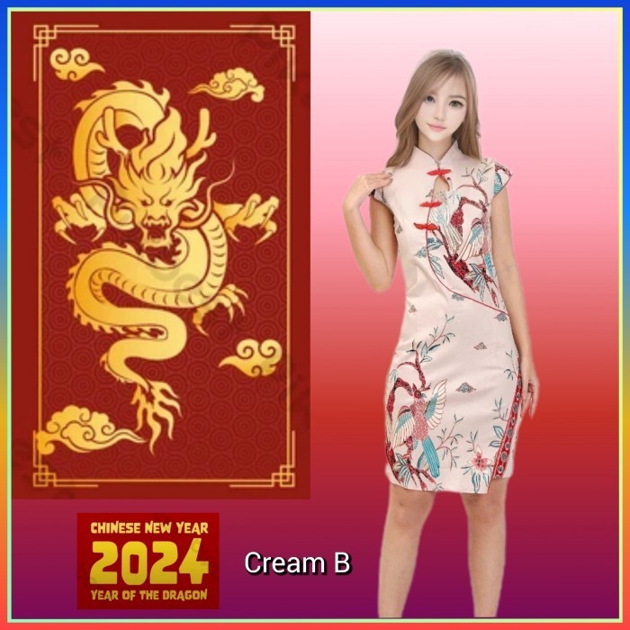 New Baju Adat Imlek Anak Perempuan 10-18thn Dress Cheongsam Remaja Cream B