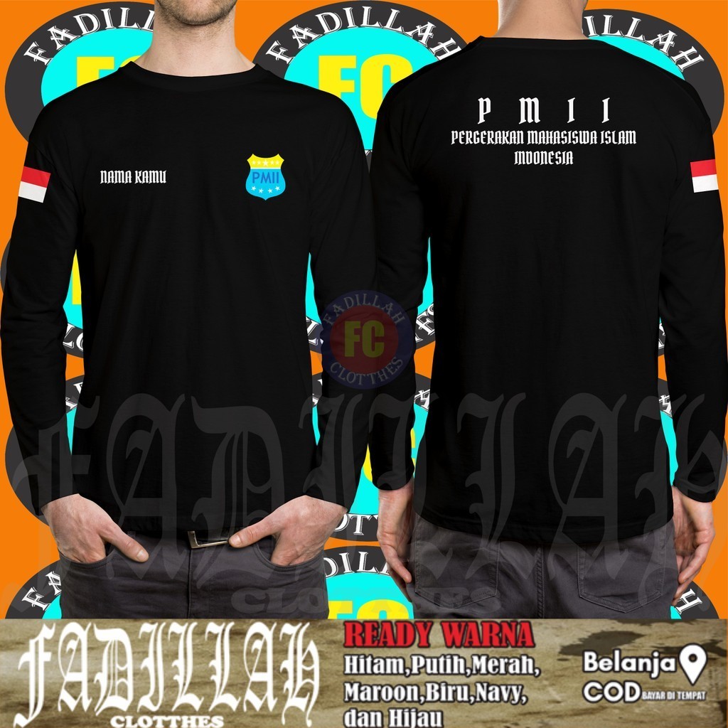 Baju Kaos PMII Pergerakan Mahasiswa Islam Indonesia Gratis Nama Kamu Lengan Panjang DB Kaos Distro