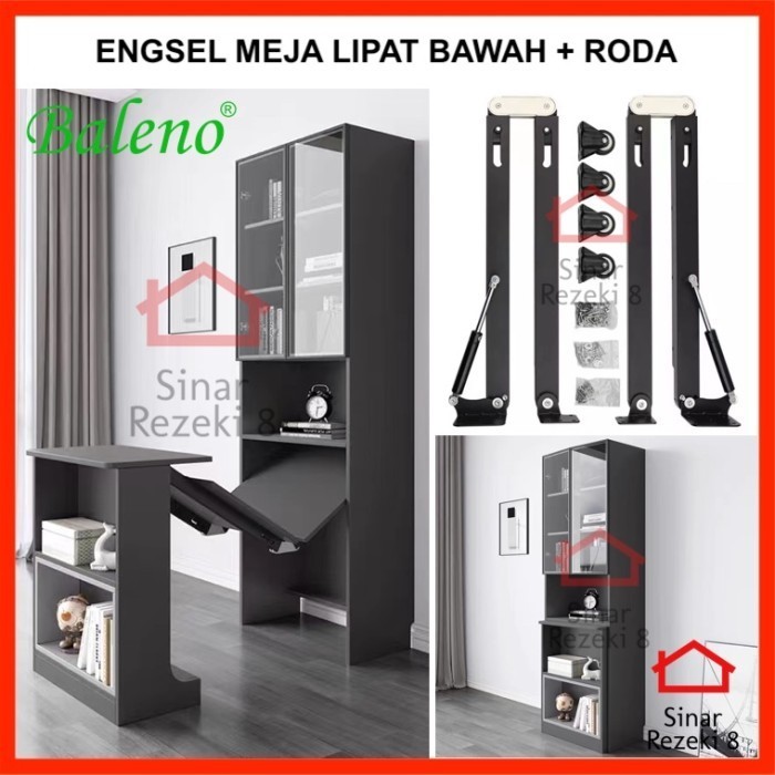 Engsel Meja Lipat Bawah + Roda Baleno / Fold Down Lemari Meja Tarik