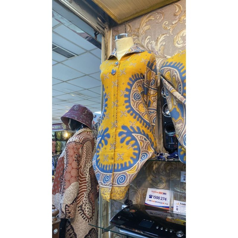 TUNIK BATIK DOBBY KUNING FULL TRIKOT WAFFLE PREMIUM THAMRIN CITY