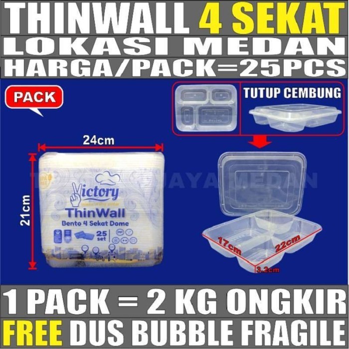 

.........] Thinwall Sekat 4 Cembung Dome Victory 25pcs Kotak Makan Bento Medan