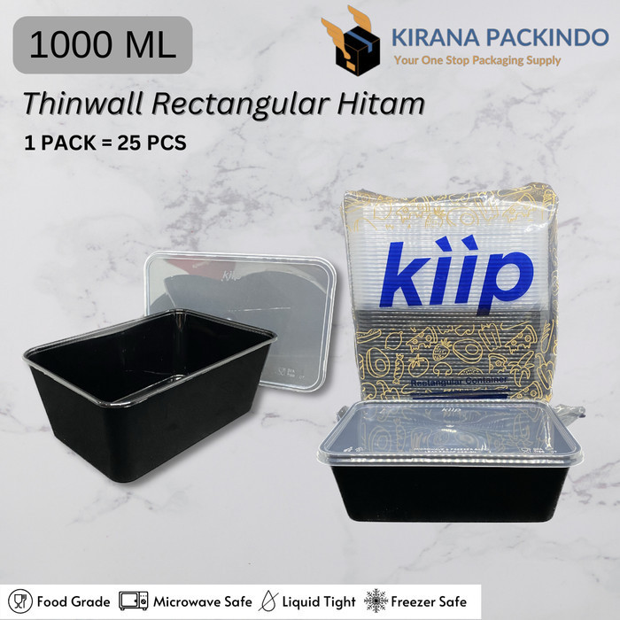 

Ready...Ready...Ready...] Kiip Thinwall Rectangular (Persegi Panjang) Black 1000ML - 25pcs