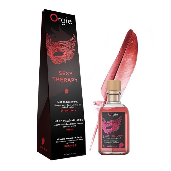 READY Orgie lips massage kit strawberry - flavored oral lubricant + feather