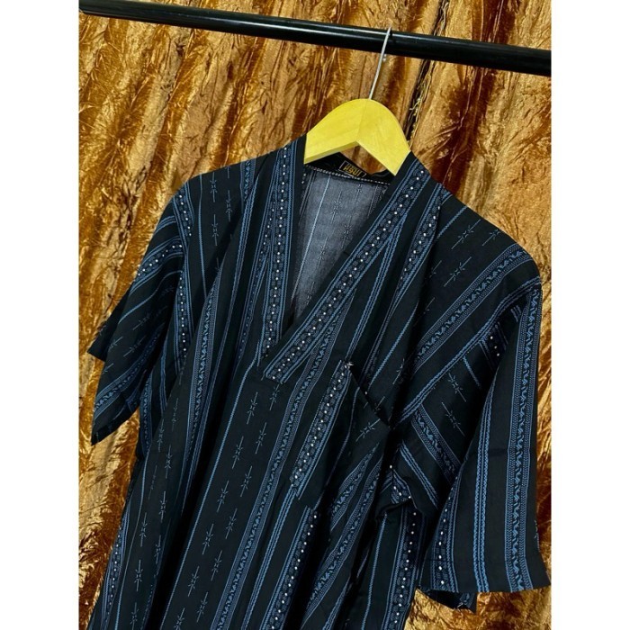 TERLARISGS - Baju Jubah Gamis Sultan Pria Santai Lengan Pendek Saudi Maroko - Hitam Corak 1,56jumbo 