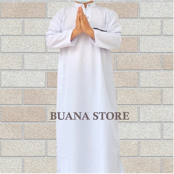 BEST SELLERjubah pria dewasa gamis pria muslim ORI Al.harby jubah terbaru COD - Putih, Shitam lengan
