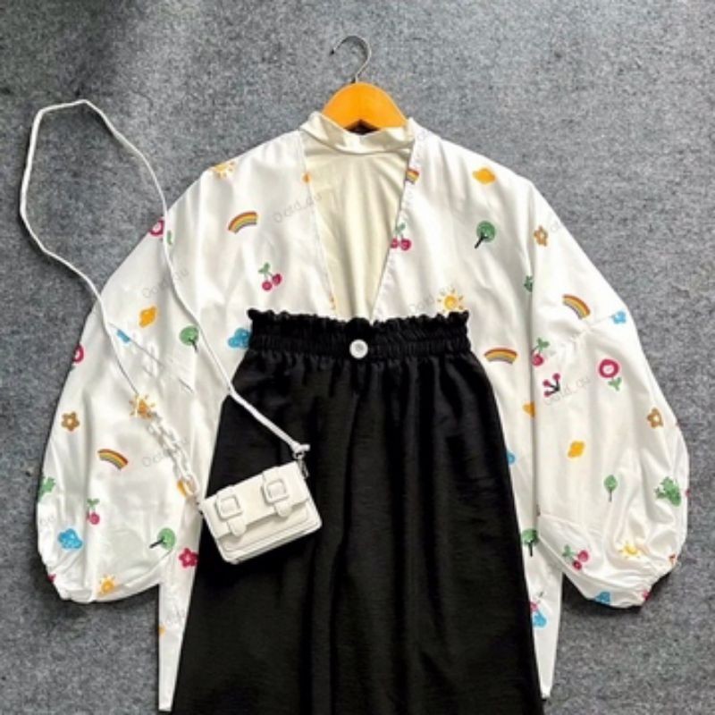 [BEST DEAL] setelan baju outer kiyowo dan kulot kerut susun kancing pinggang karen wanita remaja dan