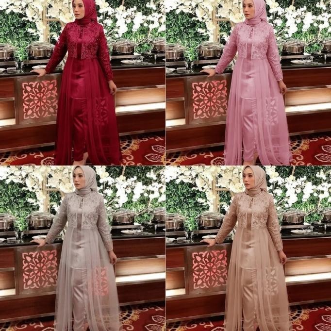 Terbaru Setelan Kebaya Tunik Brukat Set Celana Tunic Wanita Brokat Kondangan Original