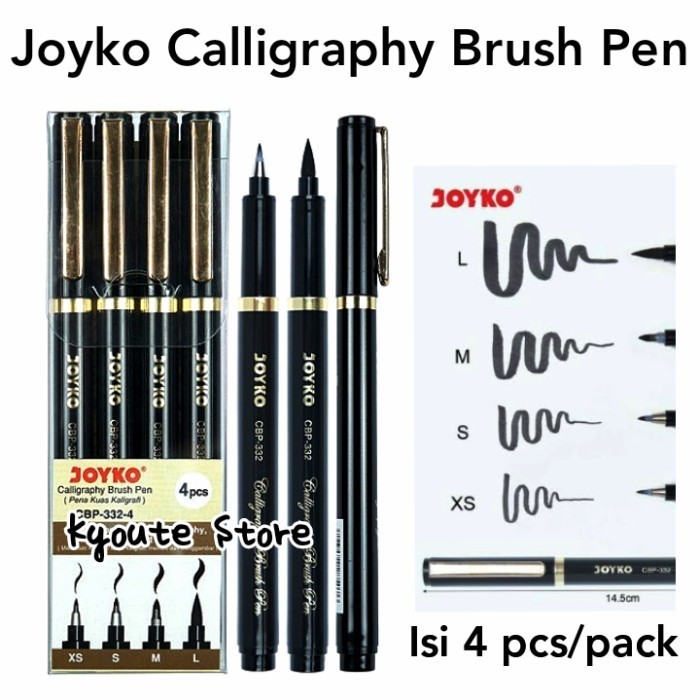 

Joyko Calligraphy Brush Pen Black Ink 4 pcs Hand-Lettering Drawing Art SALE