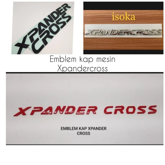 EMBLEM KAP MESIN LOGO XPANDER CROSS CHROME/MERAH/HITAM ORIGINAL