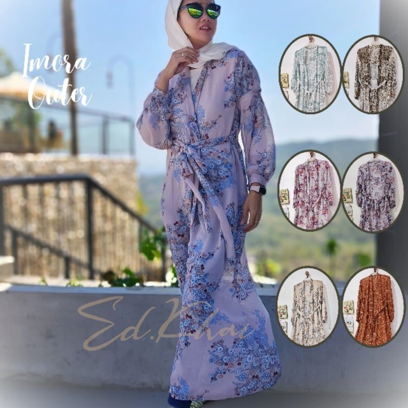 pakaian luaran wanita cardie panjang jumbo motif imora long outer big size
