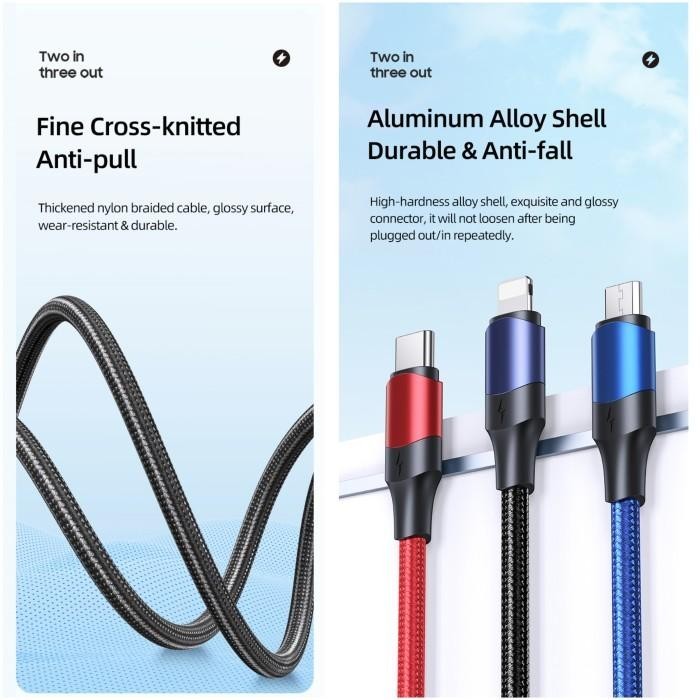 Usams U71 Kabel Charger 3-In-1 3A Usb+Type-C To M+L+C