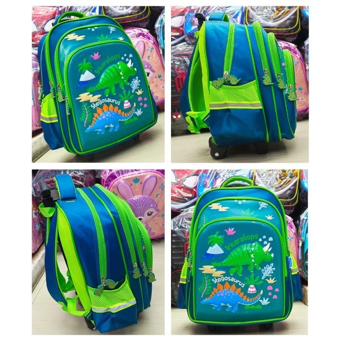 Baru TAS TROLI TROLLEY RANSEL TROLY SEKOLAH ANAK COWOK SD IMPORT DINOSAURUS