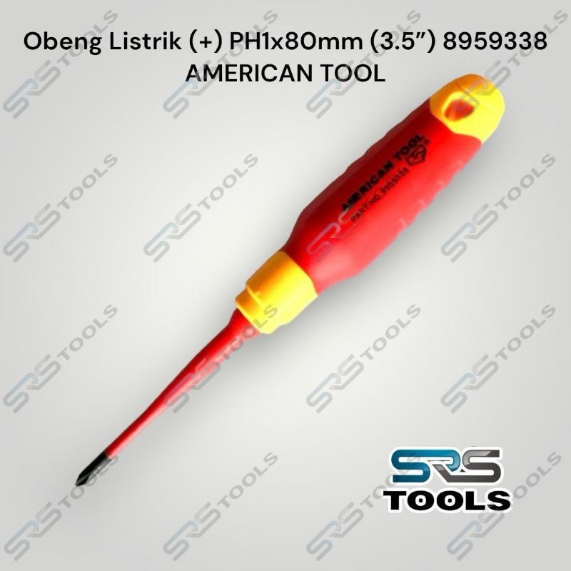 AMERICAN TOOL 8959338 Obeng Listrik Elektrik + Plus PH1 x80 mm (3.5") ERGO SOFT Tegangan Tinggi VDE 