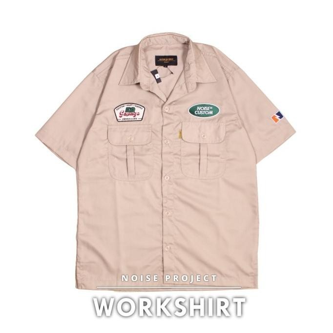 Baru - WORKSHIRT pria Kemeja Kerja Lengan Pendek Kemeja Lapangan size M L XL - polos abu muda, M