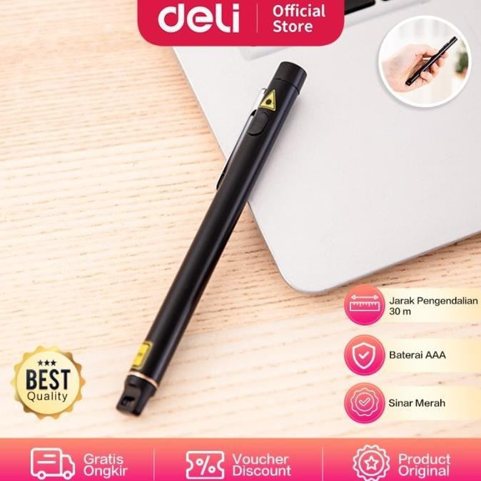 Berkualitas Deli Laser Pointer Pen Pointer Presentasi 650 NM 3933 - Hitam 