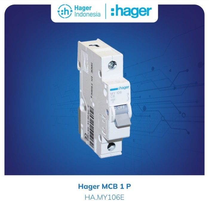 Hager MCB 1 Phase 6a 6 ampere 4.5kA - MY106E