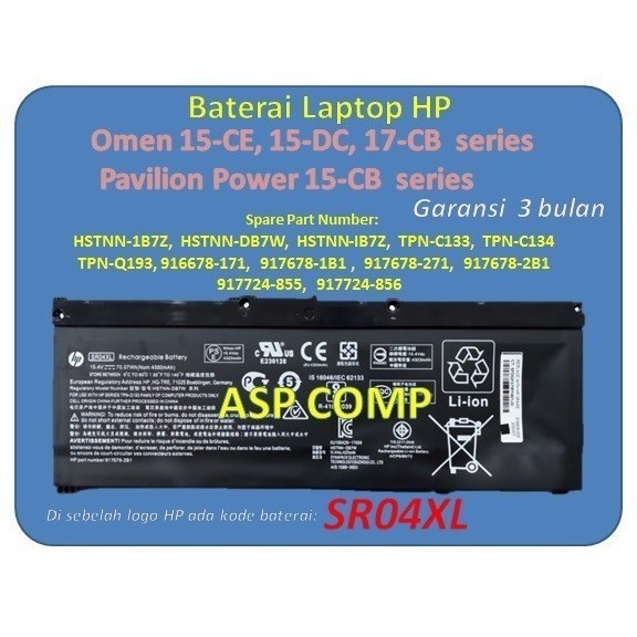 Baru Baterai Laptop OMEN 15-DC1111TX 15-DC0011TX 15-DC0013TX 15-DC1077TX