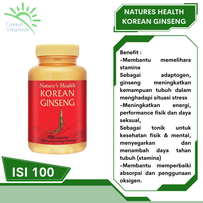 

Nature'S Health Pure Korean Ginseng 100% Gingseng 500Mg 500 Mg 100 Kap