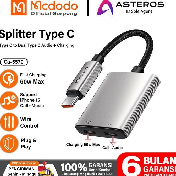 Mcdodo Converter Splitter Type C To Audio Call + Type C Fast Charging