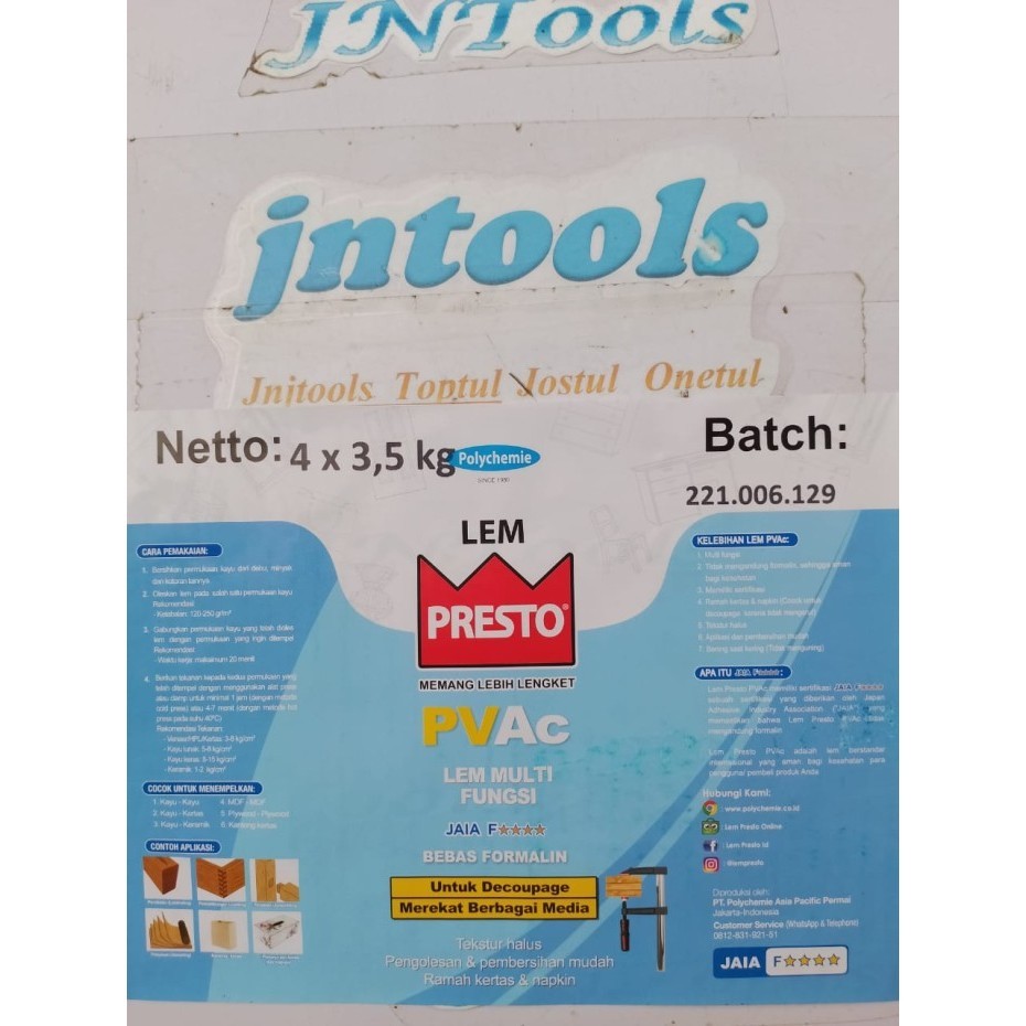 Lem Presto Pvac Kertas Plywood Mdf Galon New