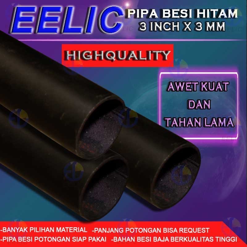 EELIC PIB-H3IX2MM PIPA BESI HITAM BULAT POLOS 3" x 2mm PANJANG 50 CM COCOK UNTUK DIY MESIN-MESIN