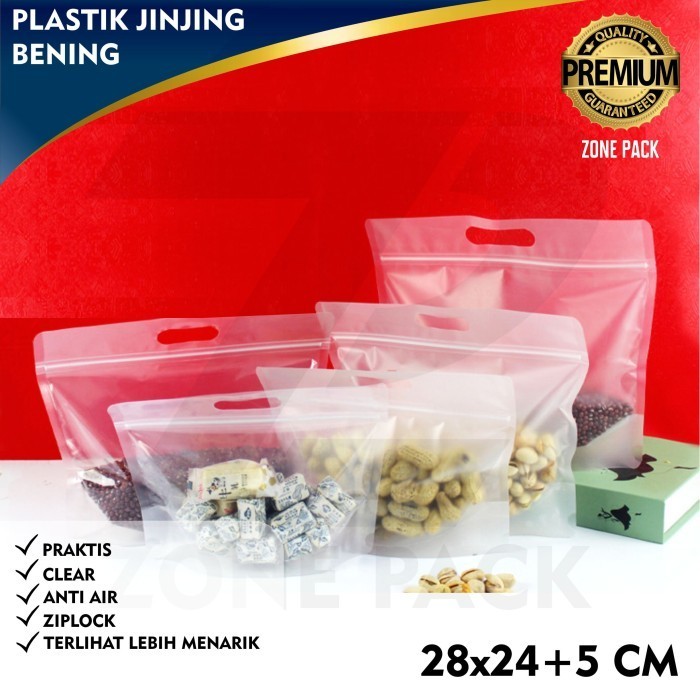 Buruan serbu] Plastik Jinjing Bening 28x24 cm Pouch Bening Handle Ziplock