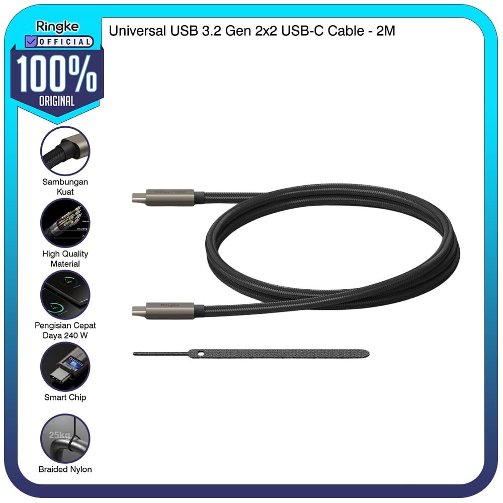 Ringke Universal USB 3.2 Gen2 USB-C to Type-C 2M Kabel Data Braided