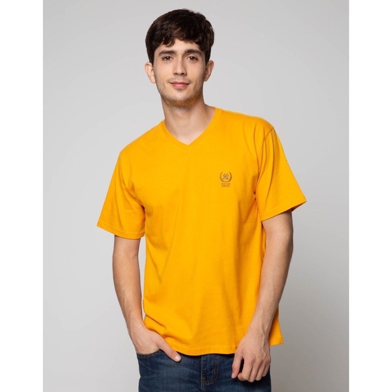 - mT Zone T-Shirt V-Neck Layer-Mustard Kaos Pria Pendek Polos Katun