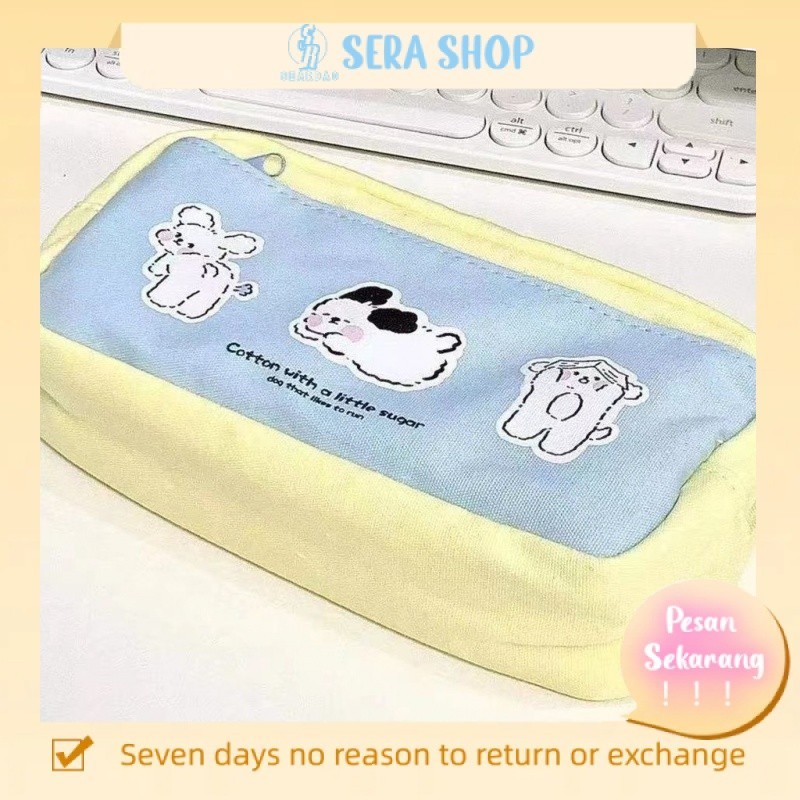 

◊♕Sera gadis berkapasitas besar sederhana bernilai tinggi multi-layer yang dipisahkan tas pensil siswa yang lucu kanvas kecil tas pensil segar
