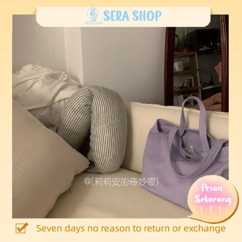 

☫◐✤Sera Lilian Macaron Tote Bag Wanita Baru Tas Tangan Mini Kanvas Tas Siswa Wanita Versi Korea Taro Ungu