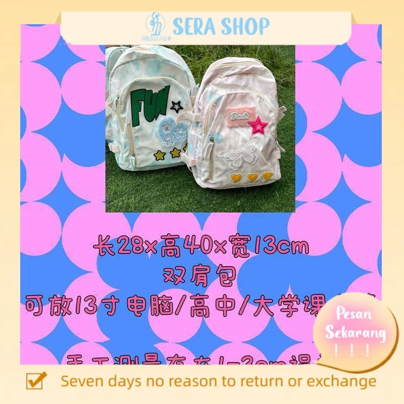 

✗℡✒Sera Impor 2022 Baru Tas Sekolah Wanita Mahasiswa Ransel Wanita Musim Gugur Tie-Dye Fashion Huruf Patch Ransel Kapasitas Besar