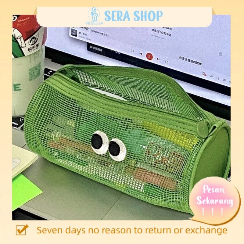 

✓Tas pena silinder mata kacang polong versi Korea dari ceruk kotak penyimpanan alat tulis siswa kartun lucu mesh berkapasitas besar