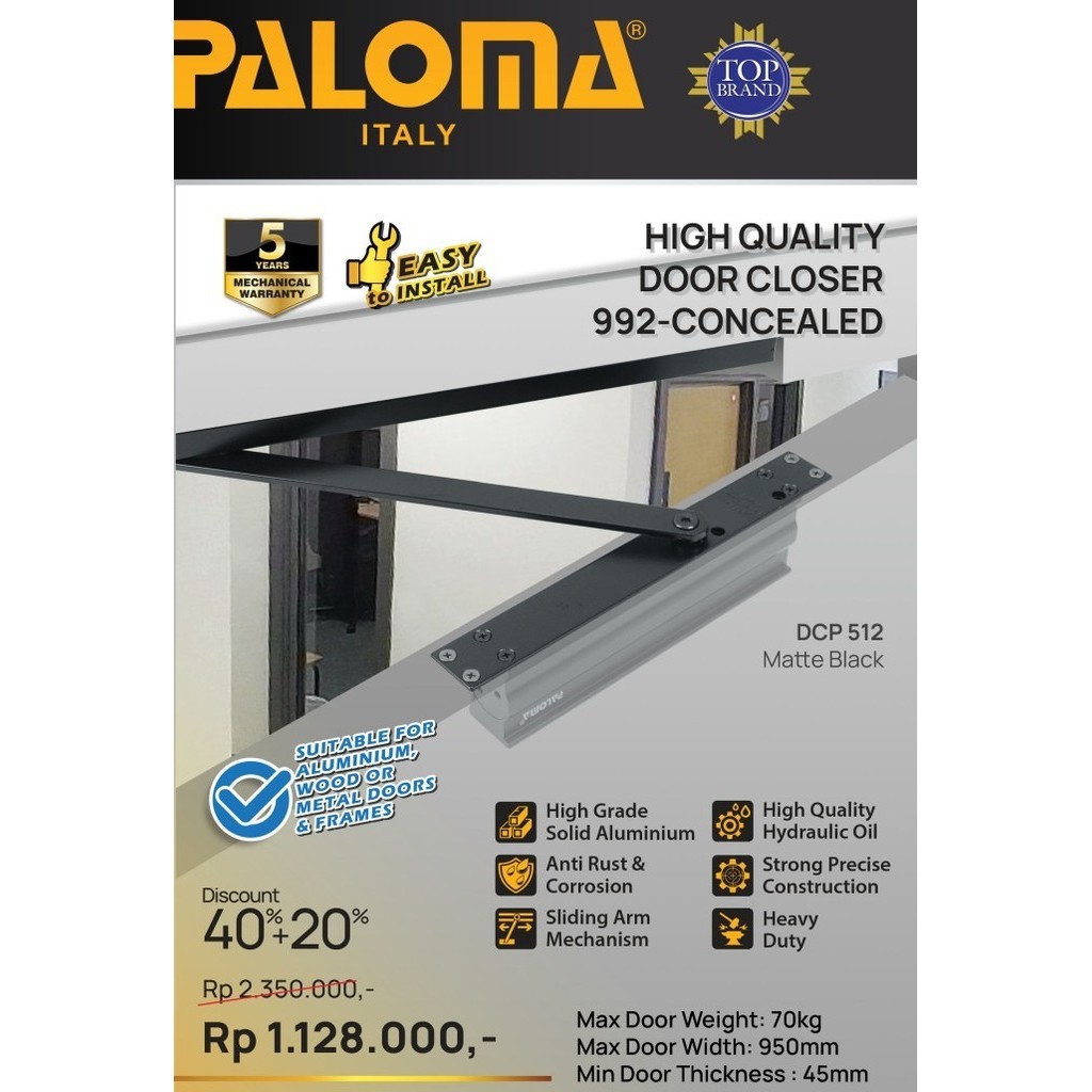 Paloma Door Closer Tanam Hitam Dcp 512