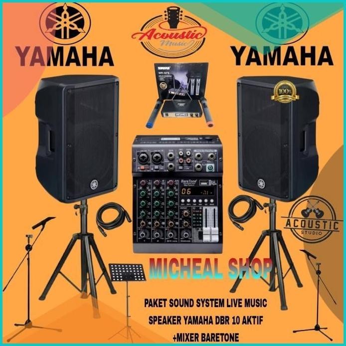 PAKET SOUND SYSTEM LIVE MUSIC SPEAKER YAMAHA DBR 10 AKTIF +MIXER 4CH 1