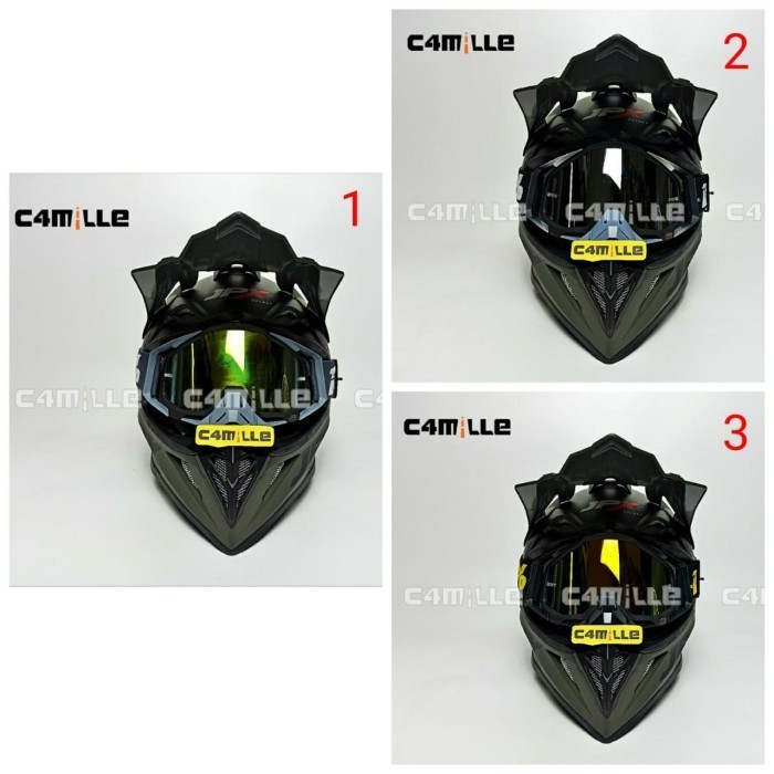 NEW SERIES HELM JPX CROSS SOLID HIJAU ARMY DOFF + GOOGLE TRAIL SUPER CROSS QUALITY ORIGINAL