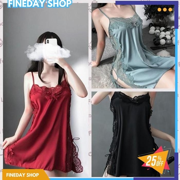 LINGERIE WANITA SEXY SATIN BAJU TIDUR ROK SUSPENDER THONG SET A512 KUALITAS TERBAIK