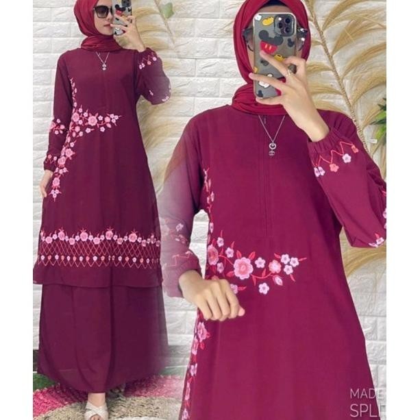 GAMIS MALAYSIA BORDIR BUNGA SAMPING PREMIUM