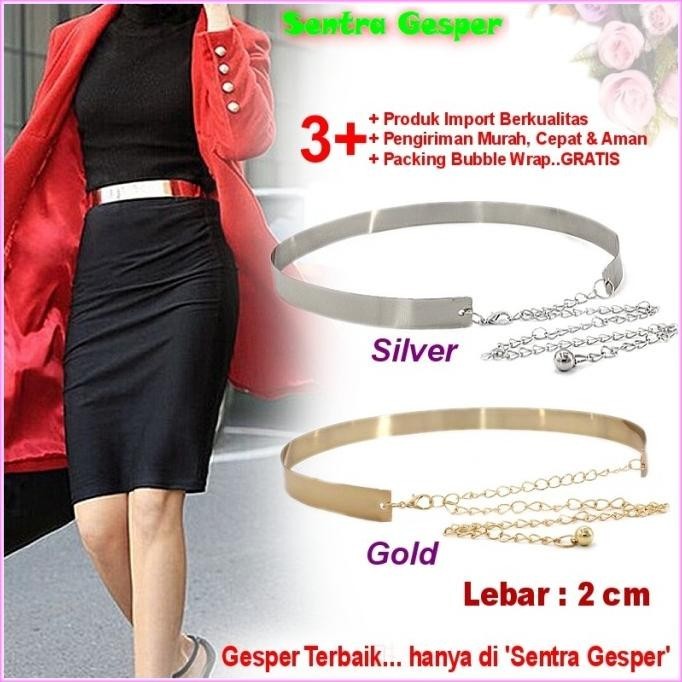 Sabuk Ikat Pinggang Wanita Plat Gold Fashion Gesper Obi Belt Rantai Cm
