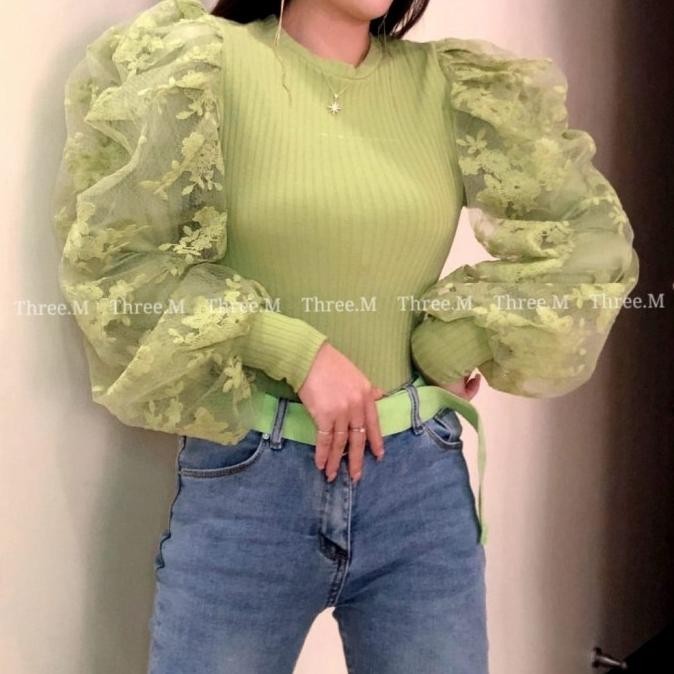 Blouse Lengan Balon / Blouse Lace Brukat / Blouse Rajut Knite Import