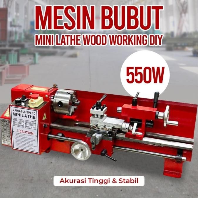 Mesin Bubut Mini Lathe Wood Metal Working DIY 550W CJ0618 OSSIEAO