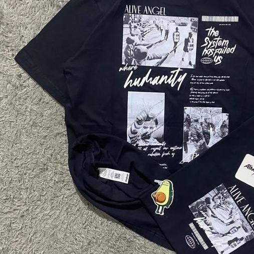 Kaos Distro Local Brand Anarki Baju Clothing Streetwear Original Alive Angel Humanity Graphic Tee Bl