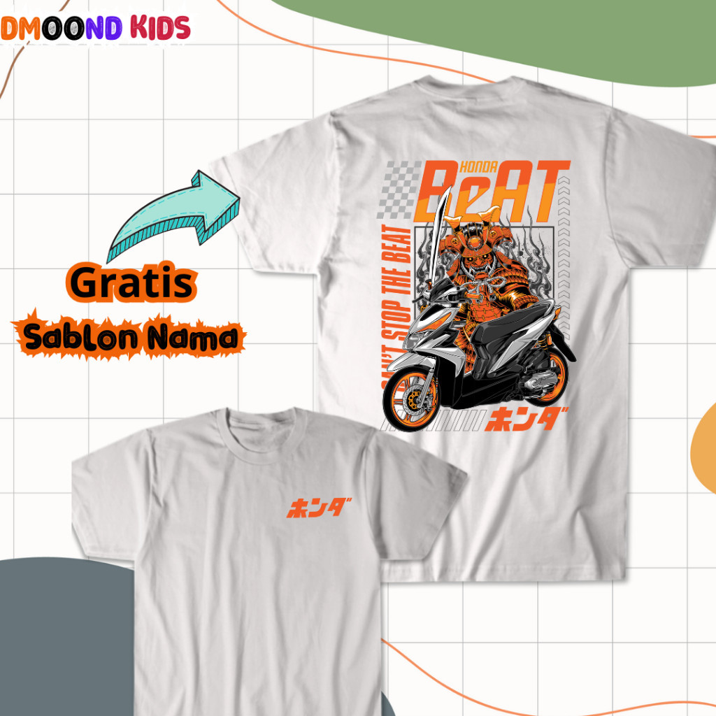 Baju Kaos Motor / Baju Kaos Anak Distro Motif Motor HONDA BEAT SAMURAI / Kaos Anak Unisex / Baju Kao