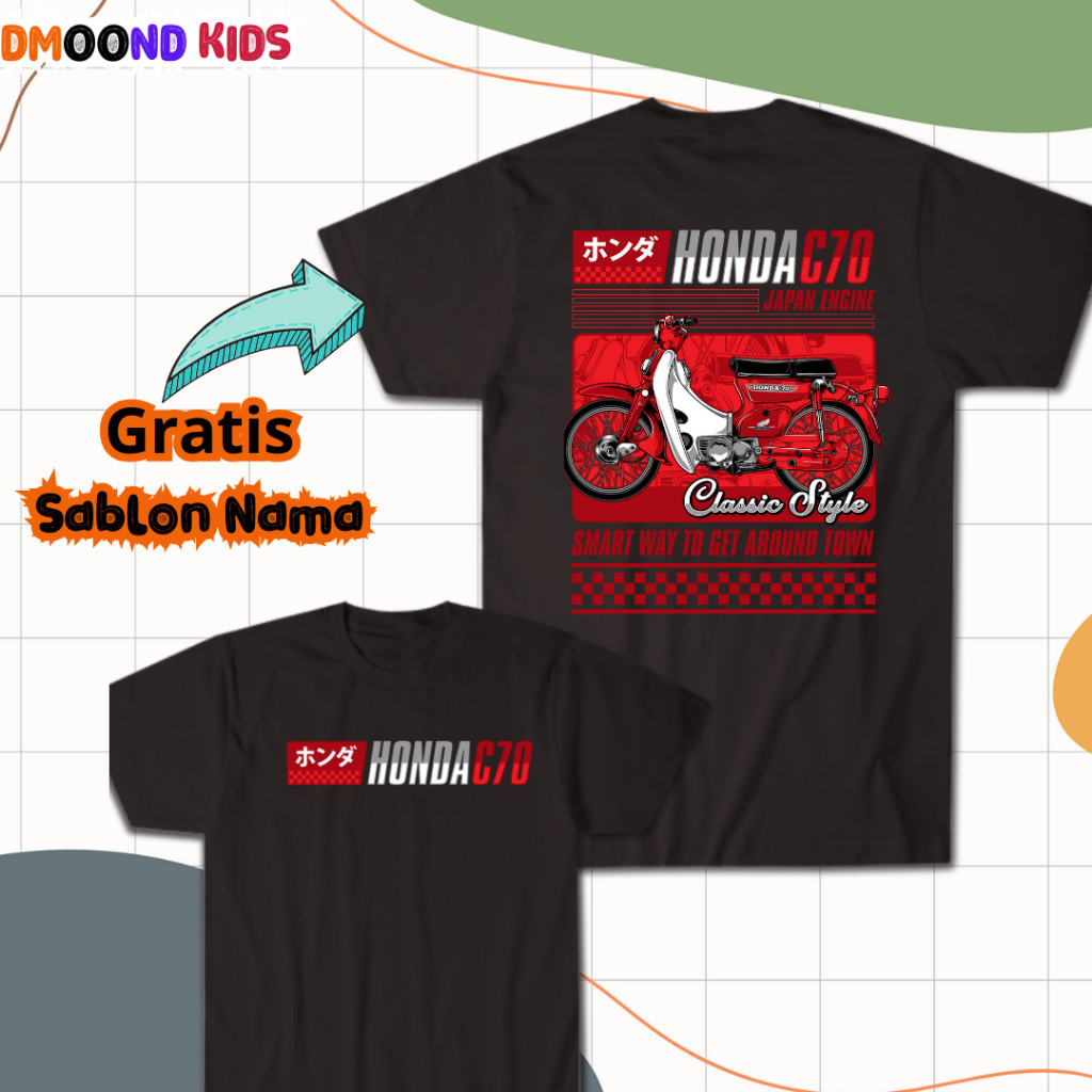 Baju Kaos Motor / Baju Kaos Anak Distro Motif Motor HONDA C70/ Kaos Anak Unisex / Baju Kaos Anak Gra
