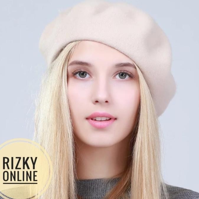 Topi Baret Wanita Topi Musim Dingin Import Topi Fashion Wanita Krem