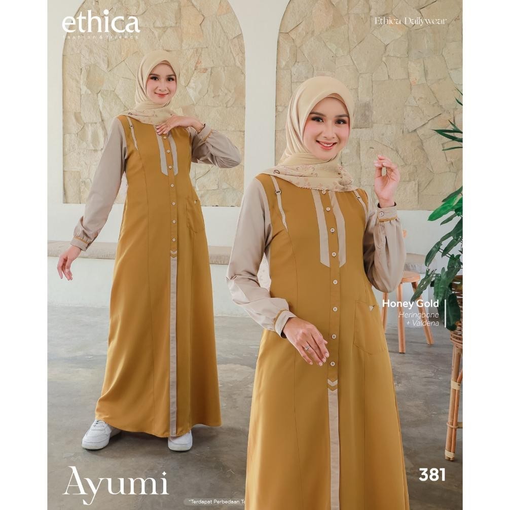 MILIKI GAMIS AYUMI 381 TAUPE BROWN, HONEY GOLD KASUAL DRESS, DAILY DRESS, GAMIS HARIAN, KONDANGAN DL