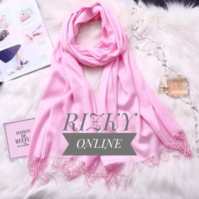 Syal Scraf Pashmina Kasmir Polos Import Biru Elektrik